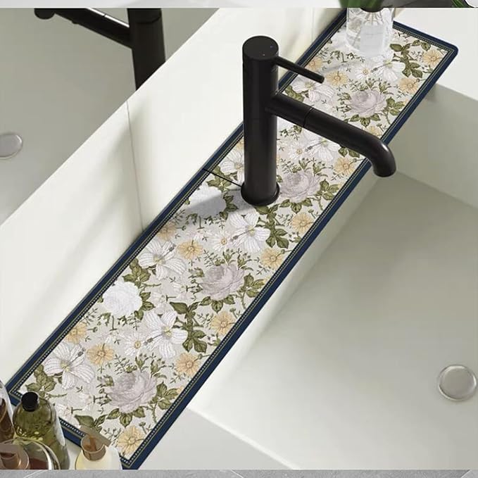 2pcs Fantasy Style Faucet Draining Mat, Faucet Absorbent Mat