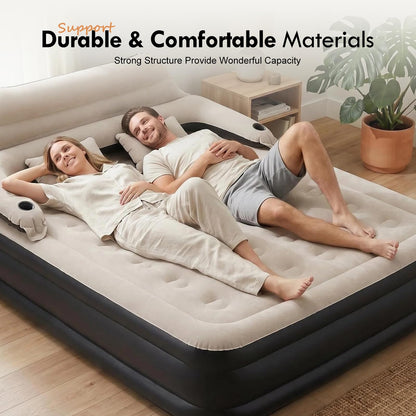 DIMAR GARDEN King Size Air Mattress with Headboard and Pump,Blow Up Mattress Inflatable Bed with Pillows