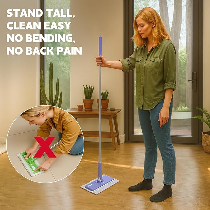Disposable Sweeper Dust Mop, No-Touch Attach & Remove Cloth Instantly,
