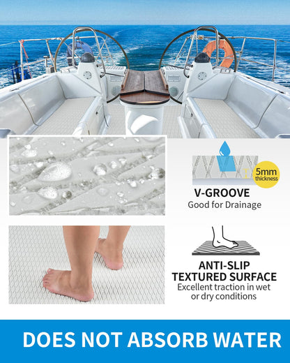 OCEANBROAD Self-Adhesive 96''x47'' Boat Flooring Non-Slip Diamond Pattern EVA Foam Marine Grip Sheet for Jon Boats Surfboard SUP Kayak Yacht, Cool Gray