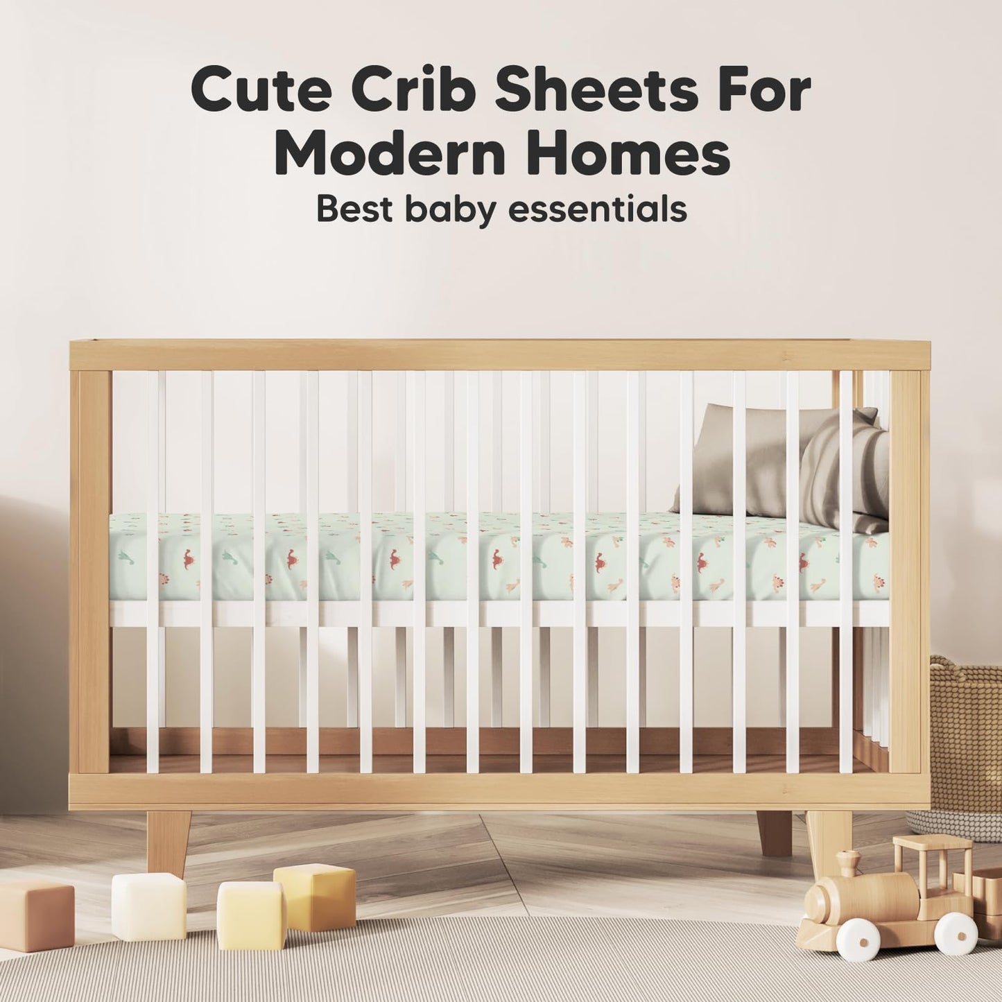 KeaBabies 2-Pack Organic Cotton Crib Sheets for Boys, Girls - 52x28 Fitted Crib Mattress Sheet Neutral, Breathable Cover for Baby Bed Set, Toddler Mattress, Soft & Cute Prints (Roarsome)