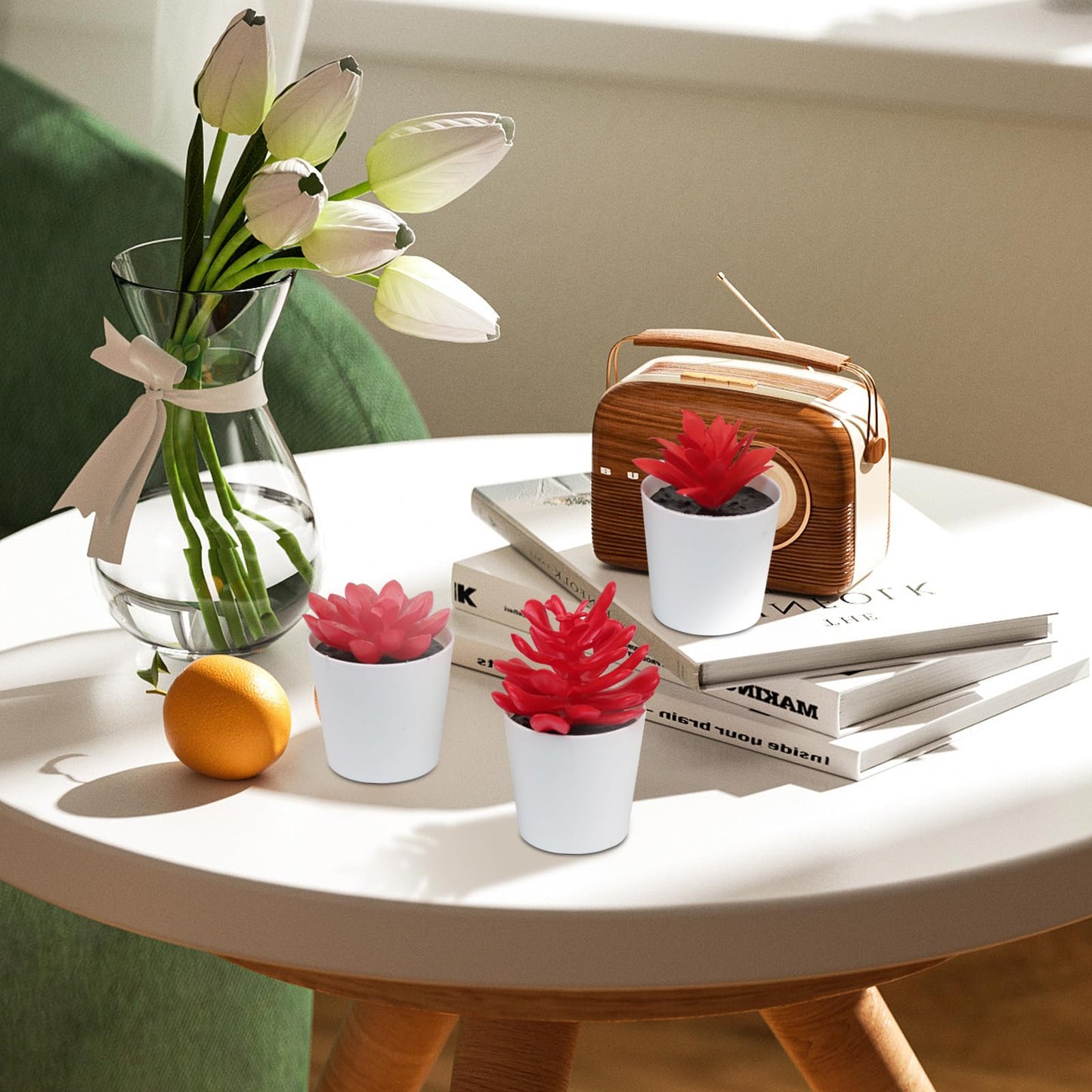 Uguisu Artificial Potted Plant, Simulated Gem Flower, Lotus Flower, Spring Artificial Succulent Plant, Small Artificial Plant, Spring Artificial Fake Plant, Office Home Wall Decoration (4/Red)