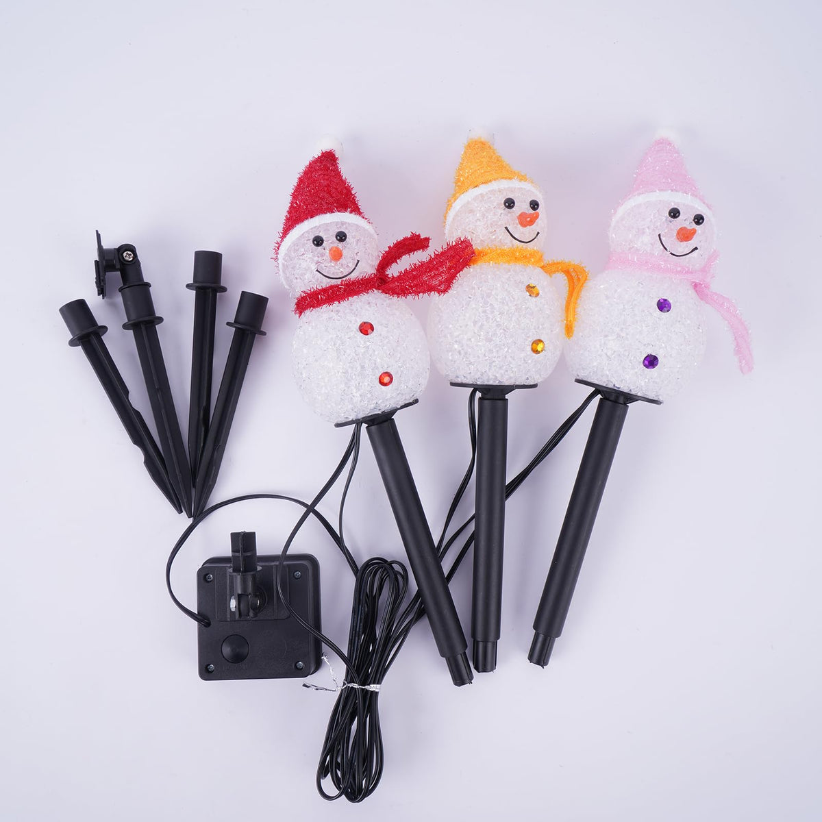 TAILERRI Solar Christmas Pathway Lights Outdoor Decorations, Set of 3 LED Snowman Stake Lights, Waterproof Walkway Landscape Light for Yard, Garden, Winter Decor (Red/Pink/Yellow Snowman, 3-Pack)