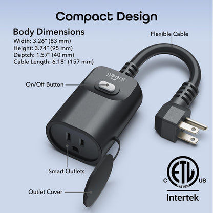 Geeni Outdoor Duo Wi-Fi Smart Plug, Weatherproof Dual Socket, Wireless Remote Control, Works with Alexa & Google Home, 2 Outlets