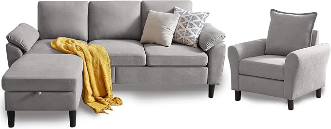 79" Convertible Sectional Sofa Set, Modern Linen Small L Shaped Couch