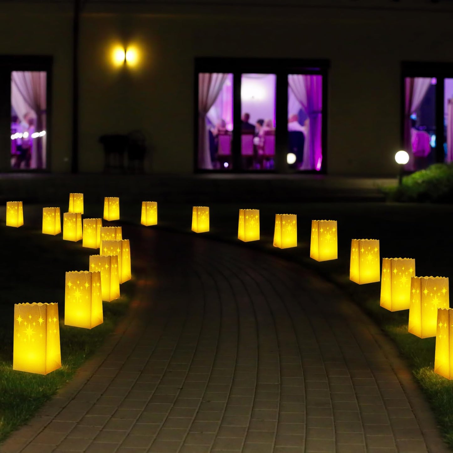 Btanadi Waterproof 100-Pack Luminaria Bags with LED Candles – Reusable White Plastic Luminaries for Outdoor, Christmas, Wedding & Party Decorations
