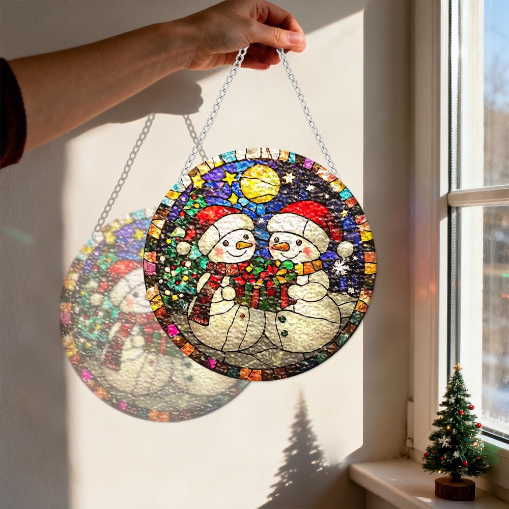 Chrismas Acrylic Stained Glass Window Hanging,Sun Catcher Decor Stained Panel Hangings Wall Art Decor, 2026 8x8inch (SCL005 Snowman)