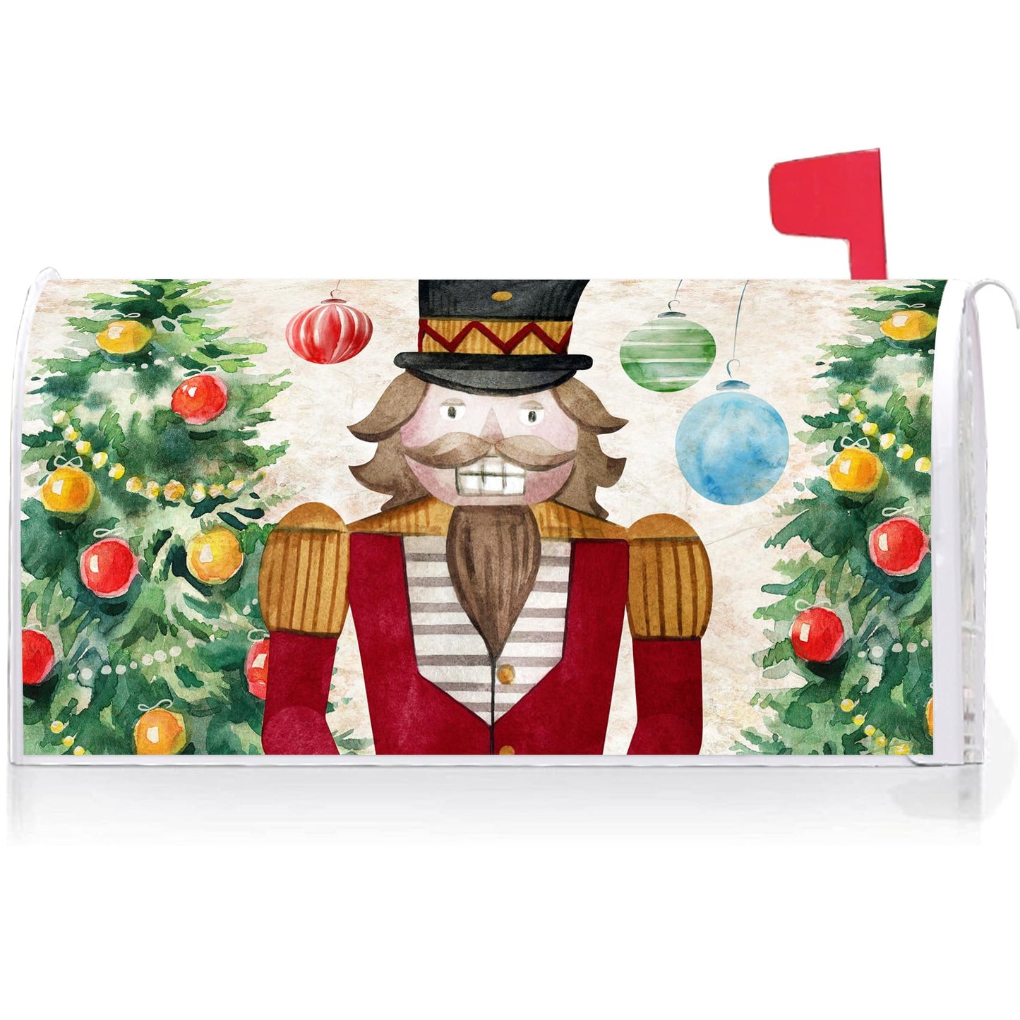 Texupday Merry Christmas Nutcracker Christmas Tree Decoration Mailbox Cover With Magnetic Strip Winter Holiday Mailbox Wraps Post Letter Box Cover Standard Size 21" X 18" for Garden Outdoor Yard Decor