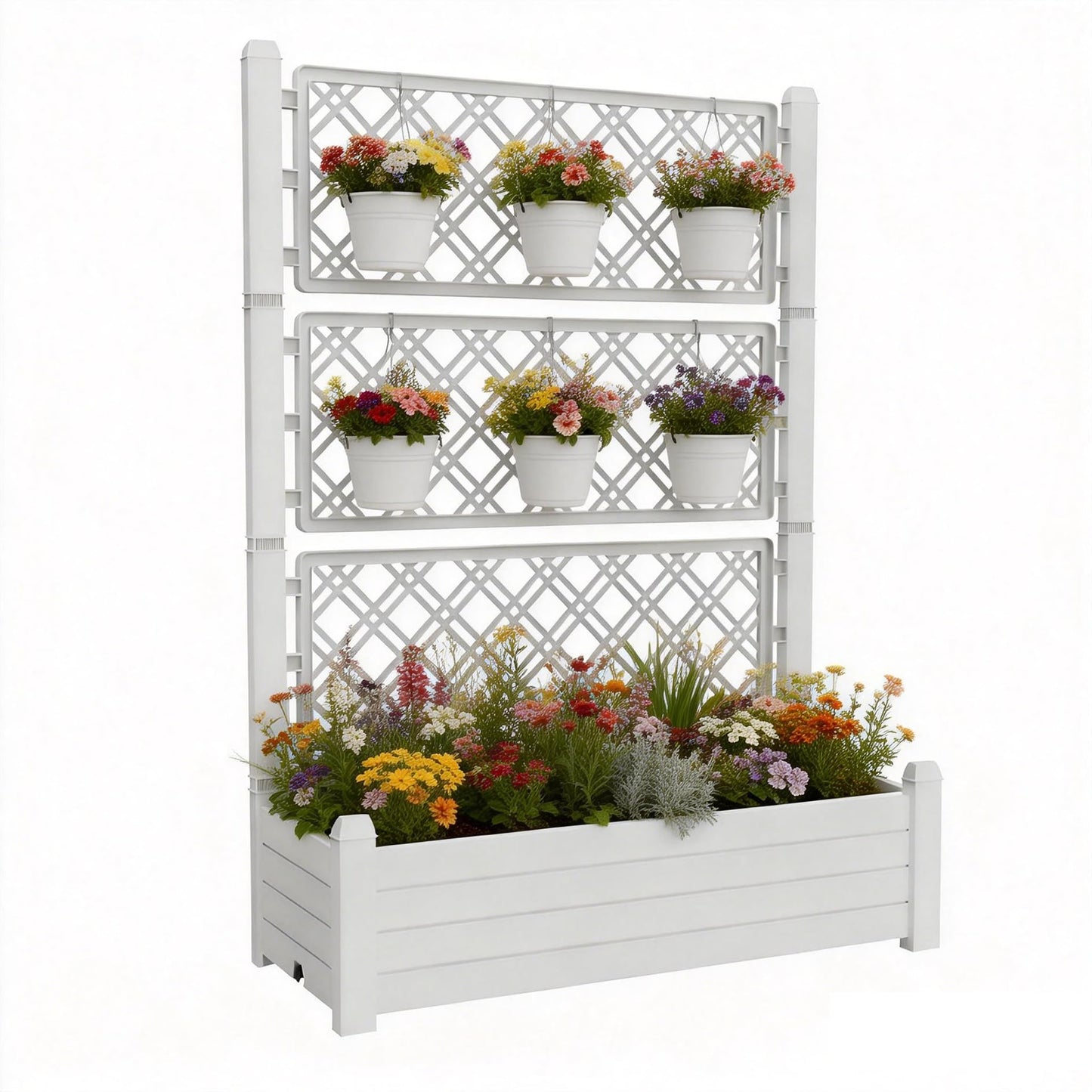 Tramull 5' Tall Raised Garden Bed with Trellis, Self Watering Planter Box for Outdoor Climbing Plants Resin Garden Lattice for Vegetables, Flowers, Tomato & Vine with Drainage Holes (Ashen, 1 PC)