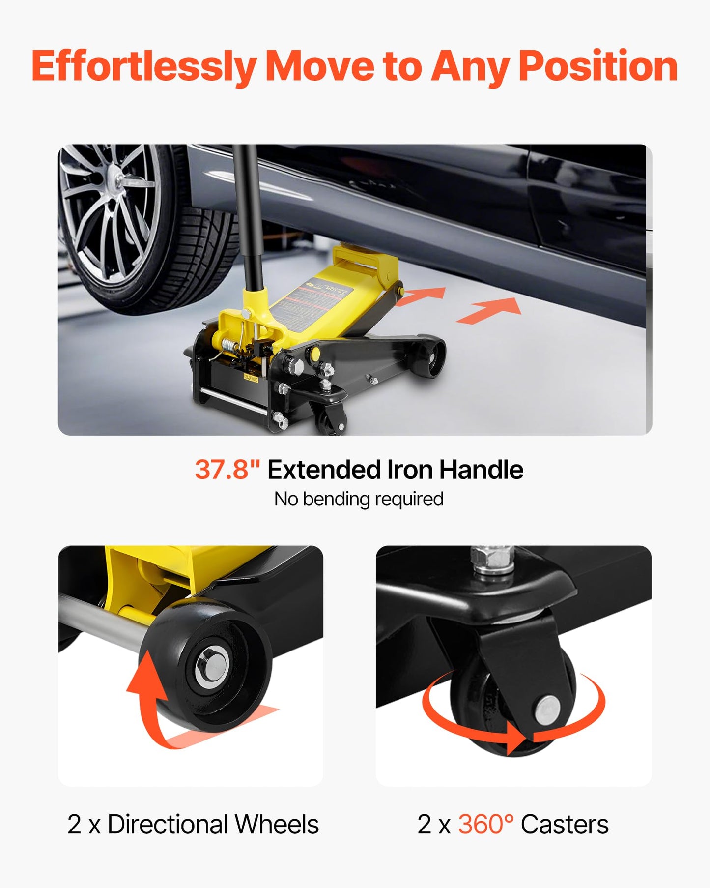 VEVOR 3 Ton Low Profile Floor Jack for All Terrain Vehicles, Heavy-Duty Steel Racing Jack with Quick Lift Pump, 5.12"-20" Lifting Range, 3.0 tons
