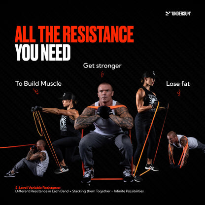 Undersun Resistance Bands for Working Out | 5-Level Heavy Resistance Bands, Door Anchor, Workout Program | Heavy Duty Fitness Resistance Bands | Orange