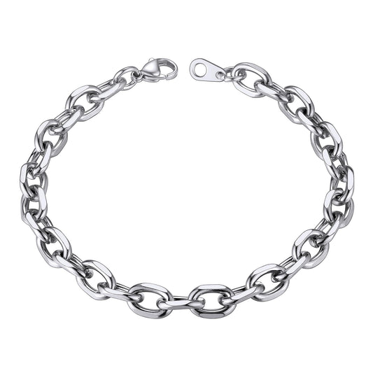 ChainsHouse Cable Chain Bracelet Stainless Steel Rolo Punk Rapper Cable Wrist Chain Bracelet 7mm 8.3 inch