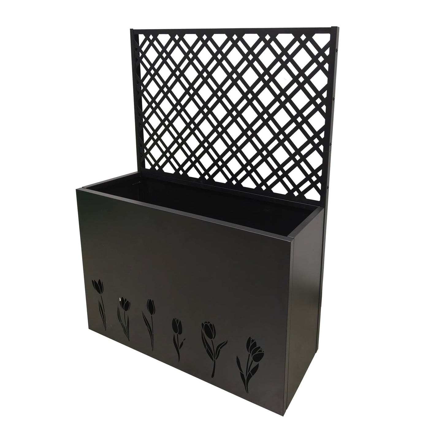 BXTIDLAV Tall Metal Planter Box with Trellis, 35.5" L x 11.9" W x 47.3" H Raised Garden Bed, Large Flower Pot for Patio Porch & Commercial Decor, Black (1 Big)