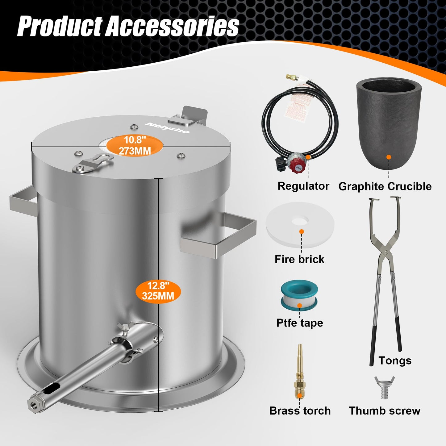 Nelyrho 12KG Hinge Flip Top Propane Melting Furnace Metal Smelting Machine with High Capacity, Melting Aluminum, Silver, and Copper Alloys, Easy-to-Use Foundry Kiln for Beginners and Professionals