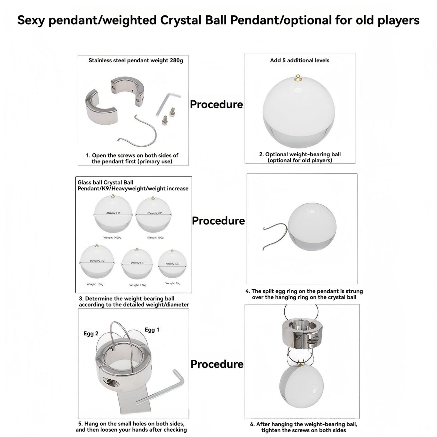 Stainless Steel Pendant Hanging Crystal Ball, Men's Stretching Exercise Rings (USF69) (Pendant)