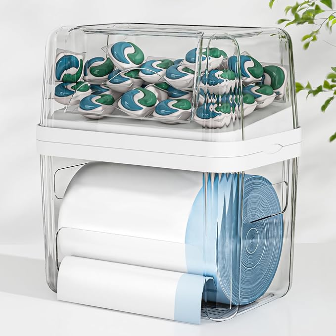 2-in-1 Trash Bag Holder Laundry & Dishwasher Pods Container, Garbage Bag