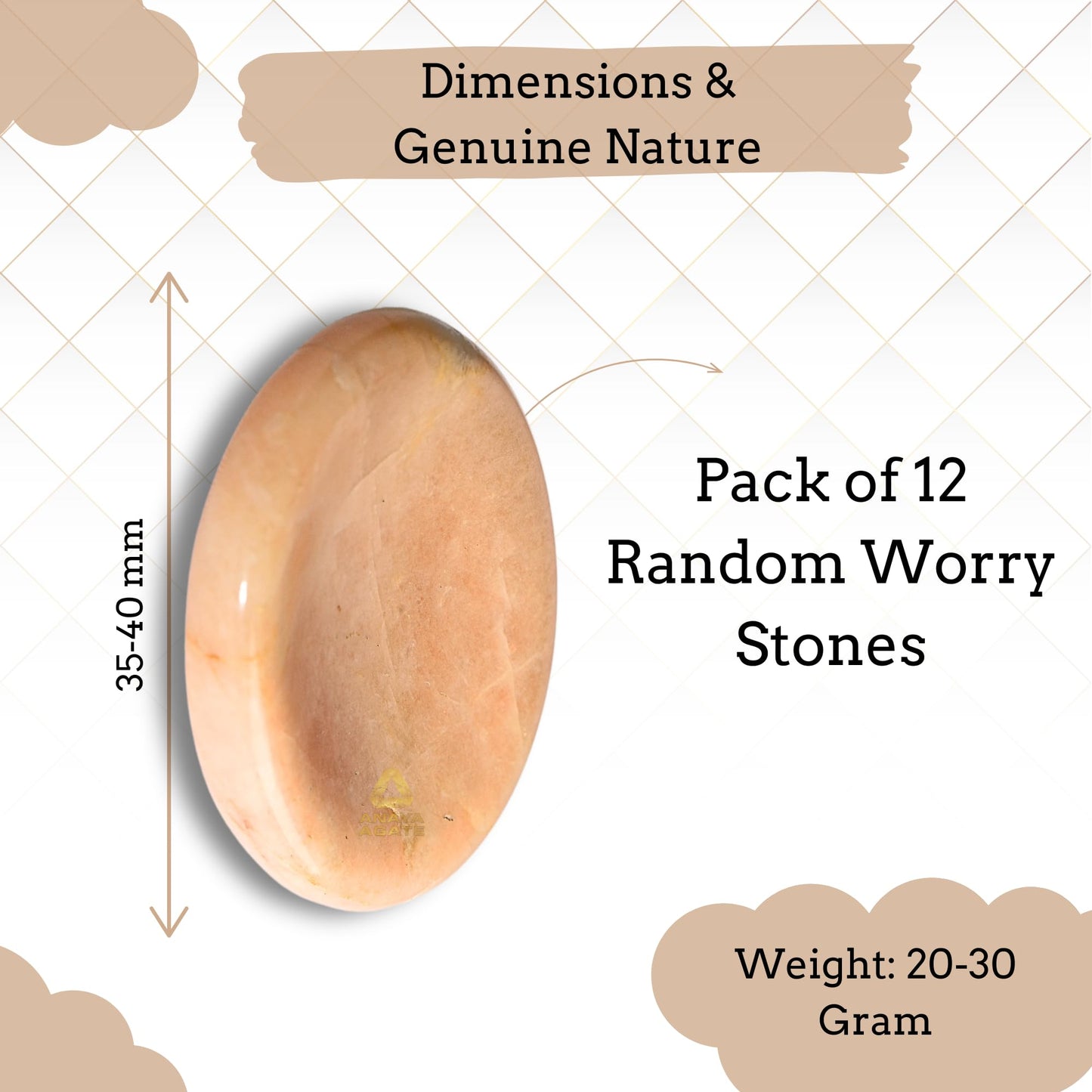 Anaya Agate Pack of 12 Worry Stones Bulk Set – Wholesale Bulk Crystal Thumb Worry Stone for Anguish, Stress – Relaxing and Soothing Balance Stones for Meditation – Healing Stones for Women and Men
