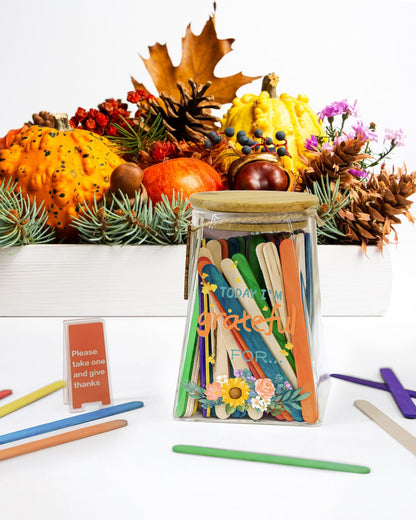 Gratitude Jar – DIY Thankful Notes & Positive Affirmations Jar Count Your Blessings – 150 Write-On sticks – Thanksgiving Activity, Christmas Gift, Birthday, Family & Friends Keepsake (stick style)