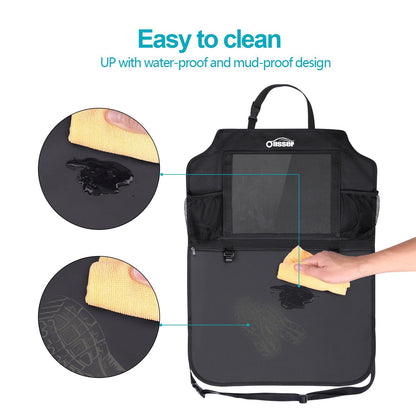 Oasser 2PCS Kick Mats Car Organisers Waterproof Seat Back Protectors with 12.9'' iPad Tablet Touch Screen Holder Multi Pockets Including Tissue Box