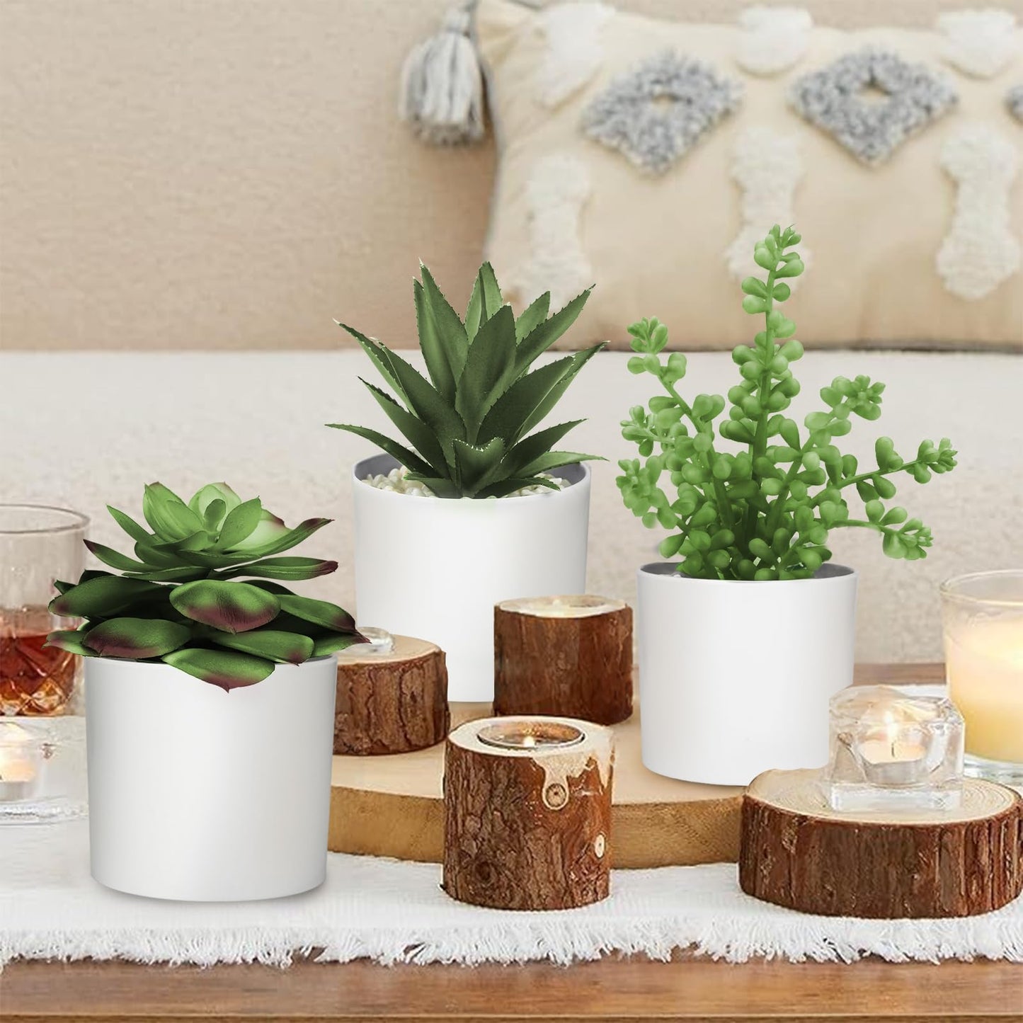 Hopewood Succulent Plants Artificial in White Pots Small Faux Potted Succulents Fake Plants in Vase Set of 3