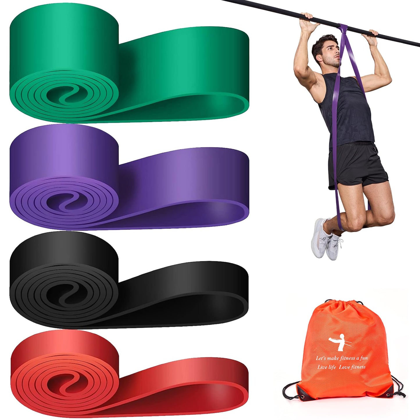 Pull Up Assistance Bands Set 5 LBS - 230 LBS, Long Resistance Bands for Pull Ups Working Out, Gym Workout Bands for Men Exercise Muscle Training and Shape Body - Carry Bag Included