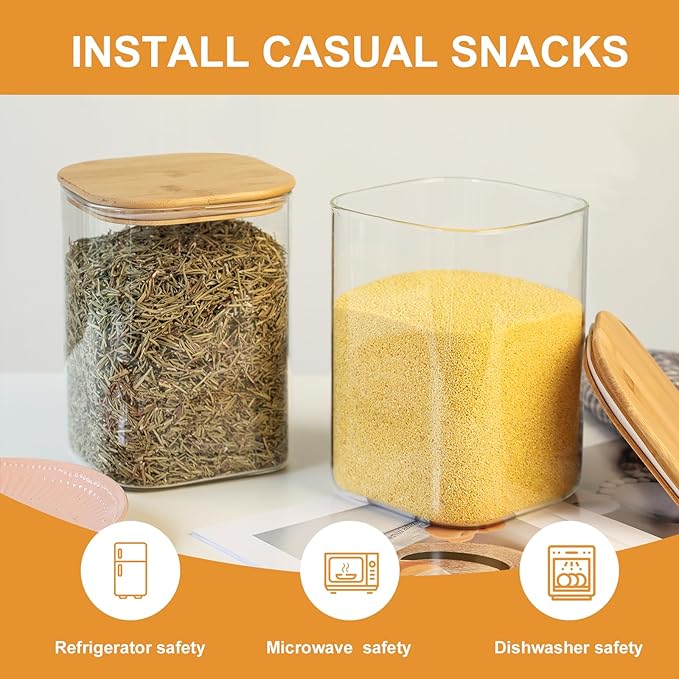 Glass Food Storage Jars 3.6 Qt Set of 2, Glass Storage Containers Clear Glass