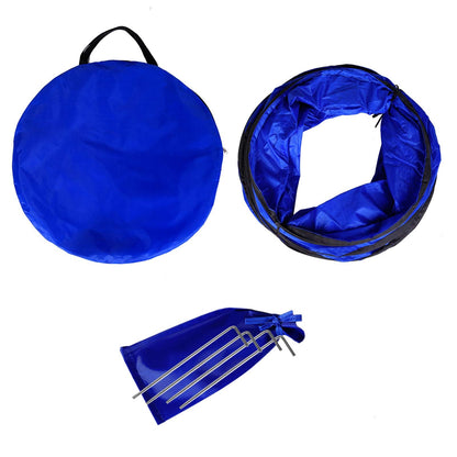 lionto Outdoor Tunnel Robust for Large and Small Dogs, 200 x 40 cm, Foldable Play Tunnel for Children with Pegs Made of Tear-Resistant Material, Stable Agility Tunnel with Practical Carry Bag, Blue