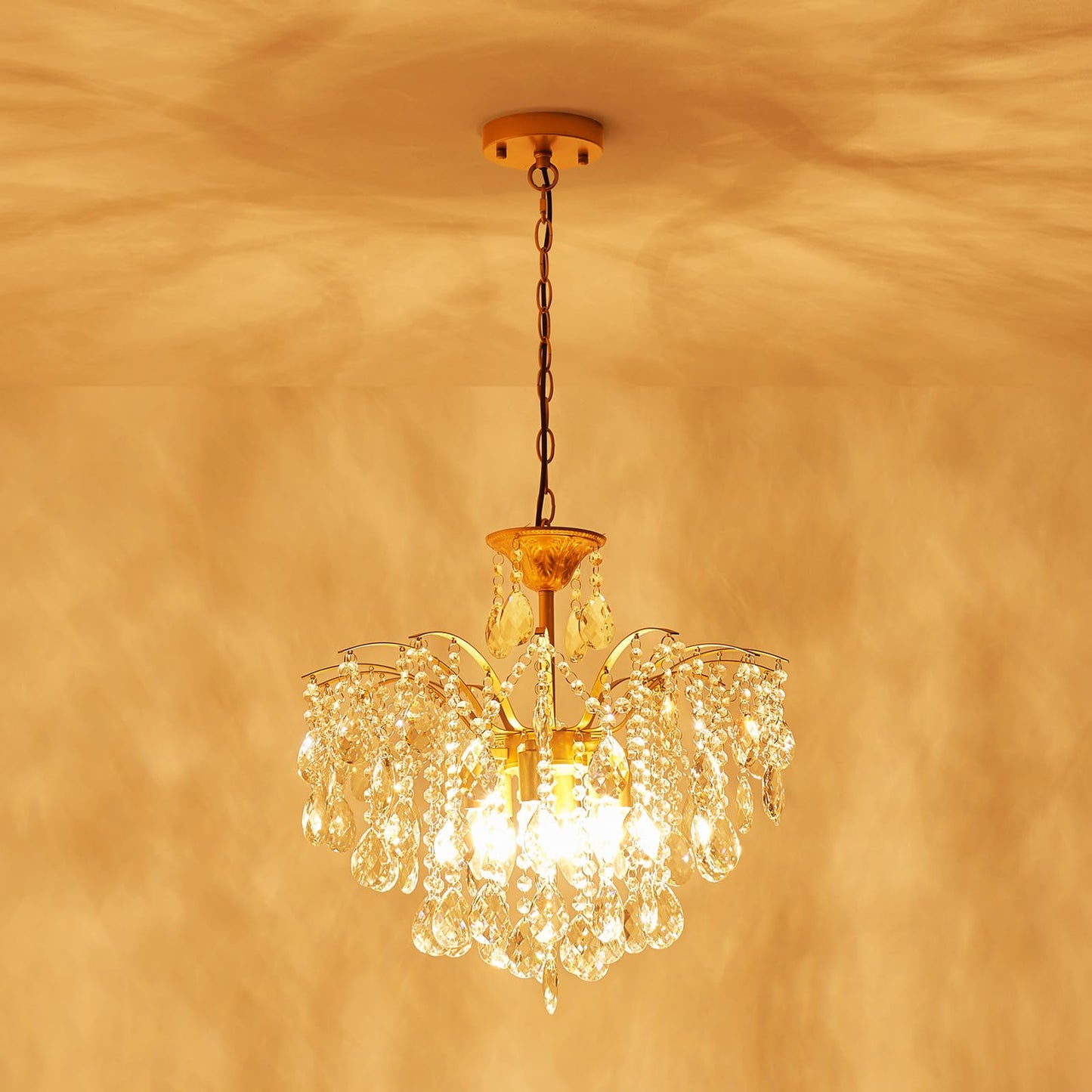 FashEase K9 Crystal Chandeliers, Mid-Century Modern Style for Living Room, Bedroom, Dining Room, D20in x 20-70in Adjustable Height, Gold Finish