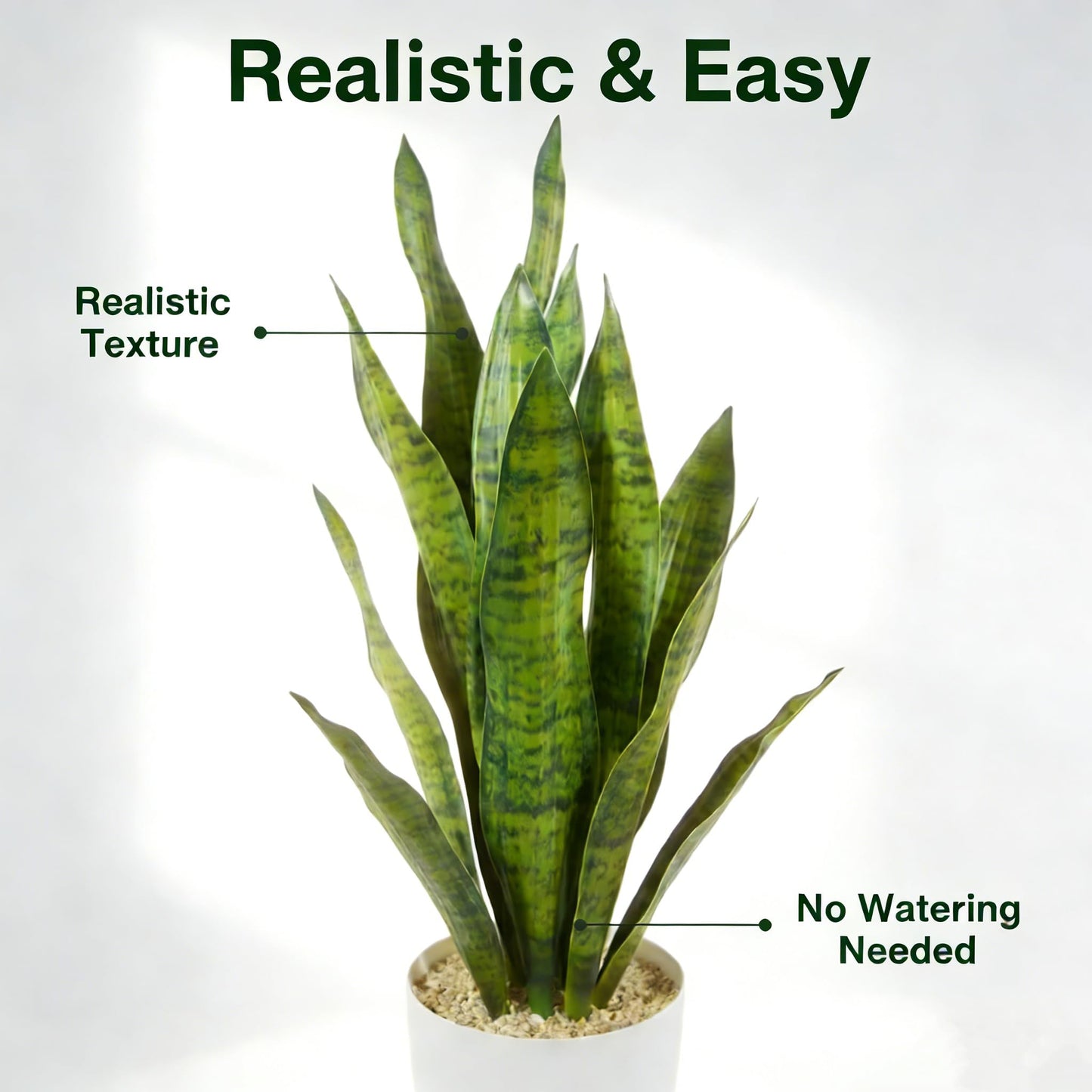 Joyplants Fake Snake Plant, 27in Artificial Plant with White Pot Realistic Leaves, Low Maintenance Potted Plant for Indoor Decor, No Watering Needed, Perfect for Home, Office & Pet Areas