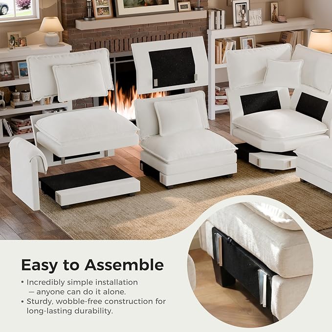 ELUCHANG 114" Oversized V-Shaped Cloud Couch Modular Sectional Sofa