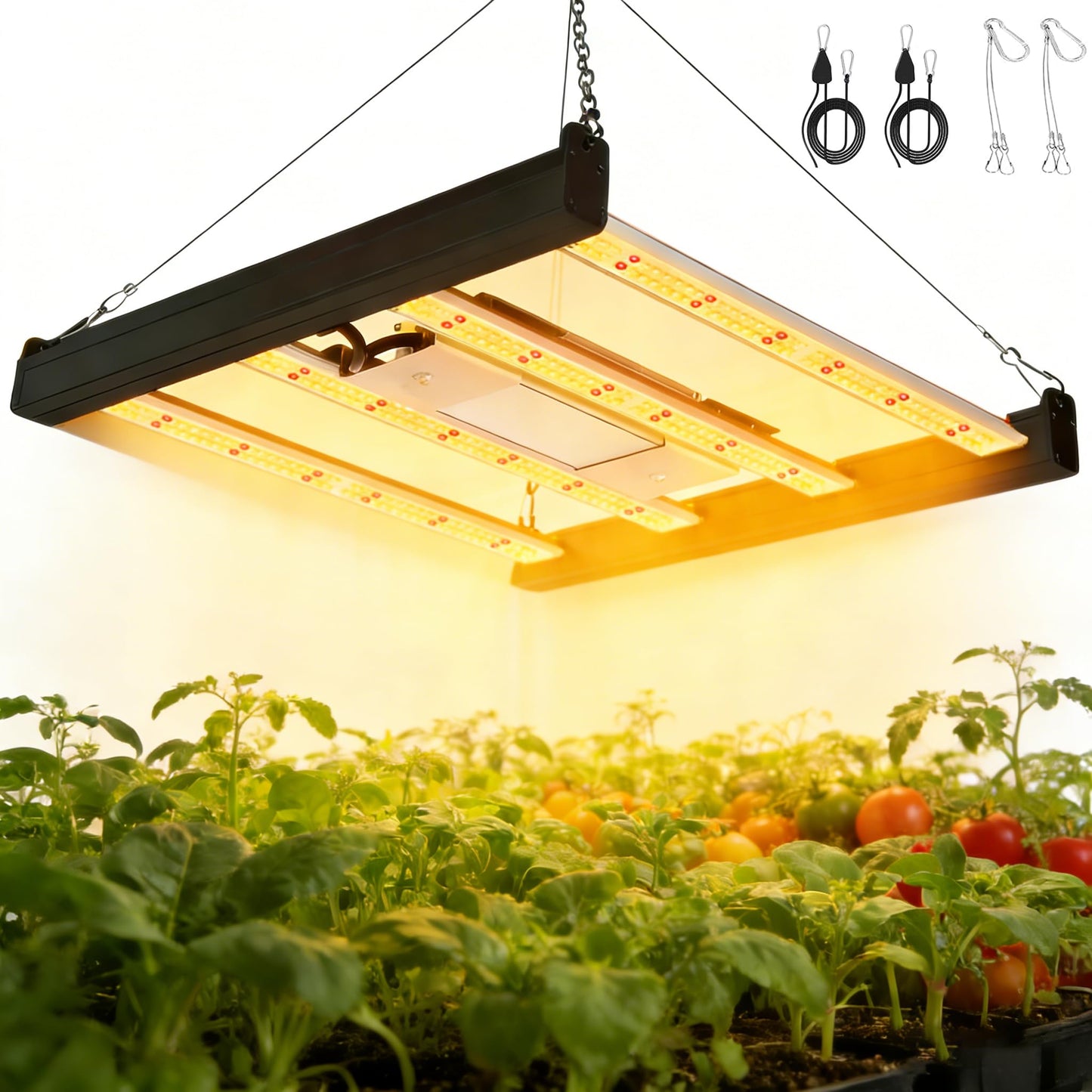 HHNMAHN 120W LED Grow Light Full Spectrum Dimmable for Indoor Plants,13x12.5Inch Hanging Growing Lamp with Adjustable Lanyard,2x2ft Coverage Waterproof Driver for Greenhouse Seedling Vegetable Flowers