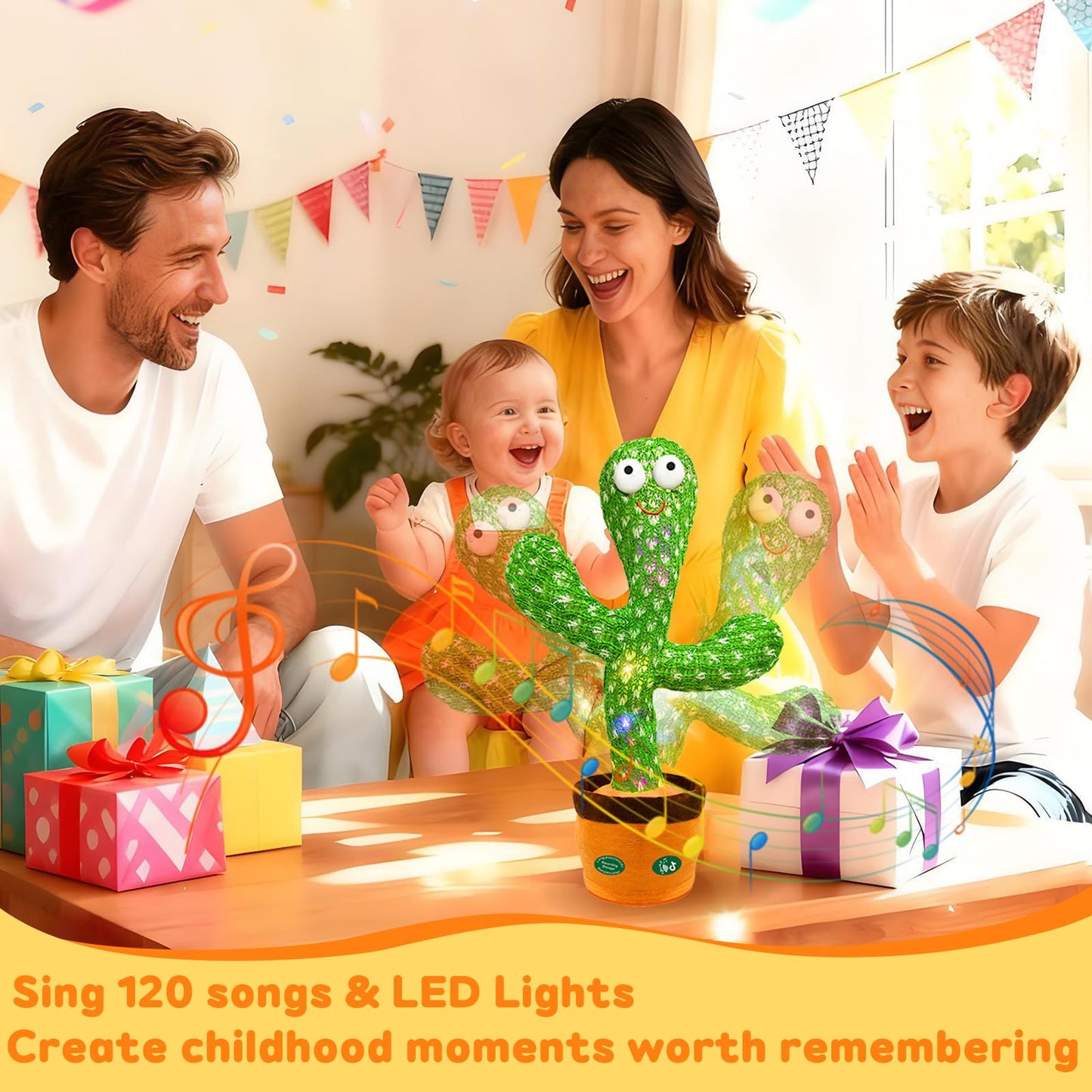Hunfur Dancing Mimicking Talking Cactus Toy,Funny Gift for Toddler 1 2 3 Year Old Boy Girl,Singing Record Repeat What You Say Light Up Baby Infant Toys 6-12 12-18 Months (Volume Adjustment)
