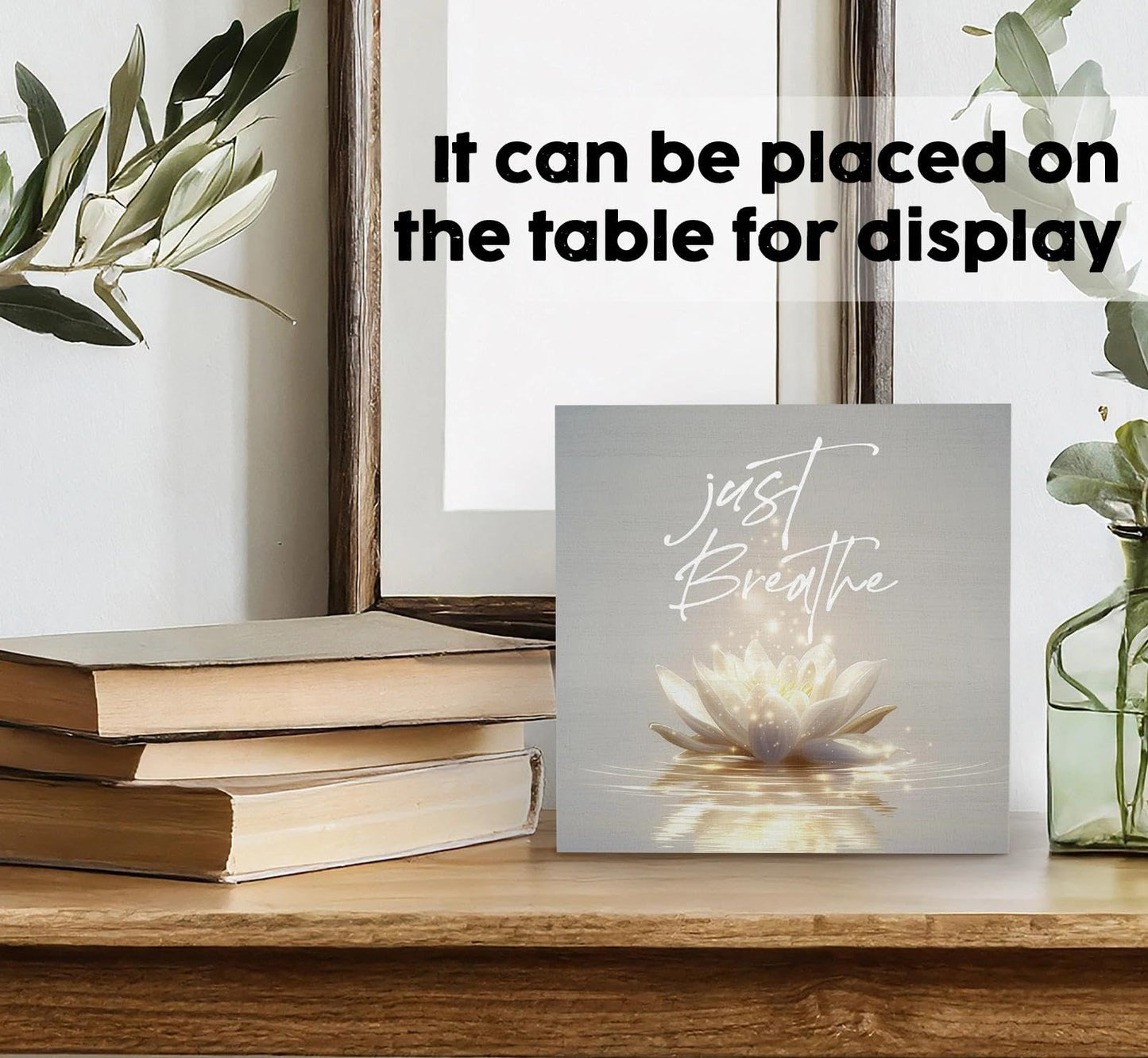 Lotus Flower Meditation Decor Signs, Just Breathe Lily Lotus Flower Room Decorations, Meditation Wood Decoration Home Decor For Zen Yoga Room Bedroom Desk Table Shelf 8x8 Inch Decorative Signs & Plaques
