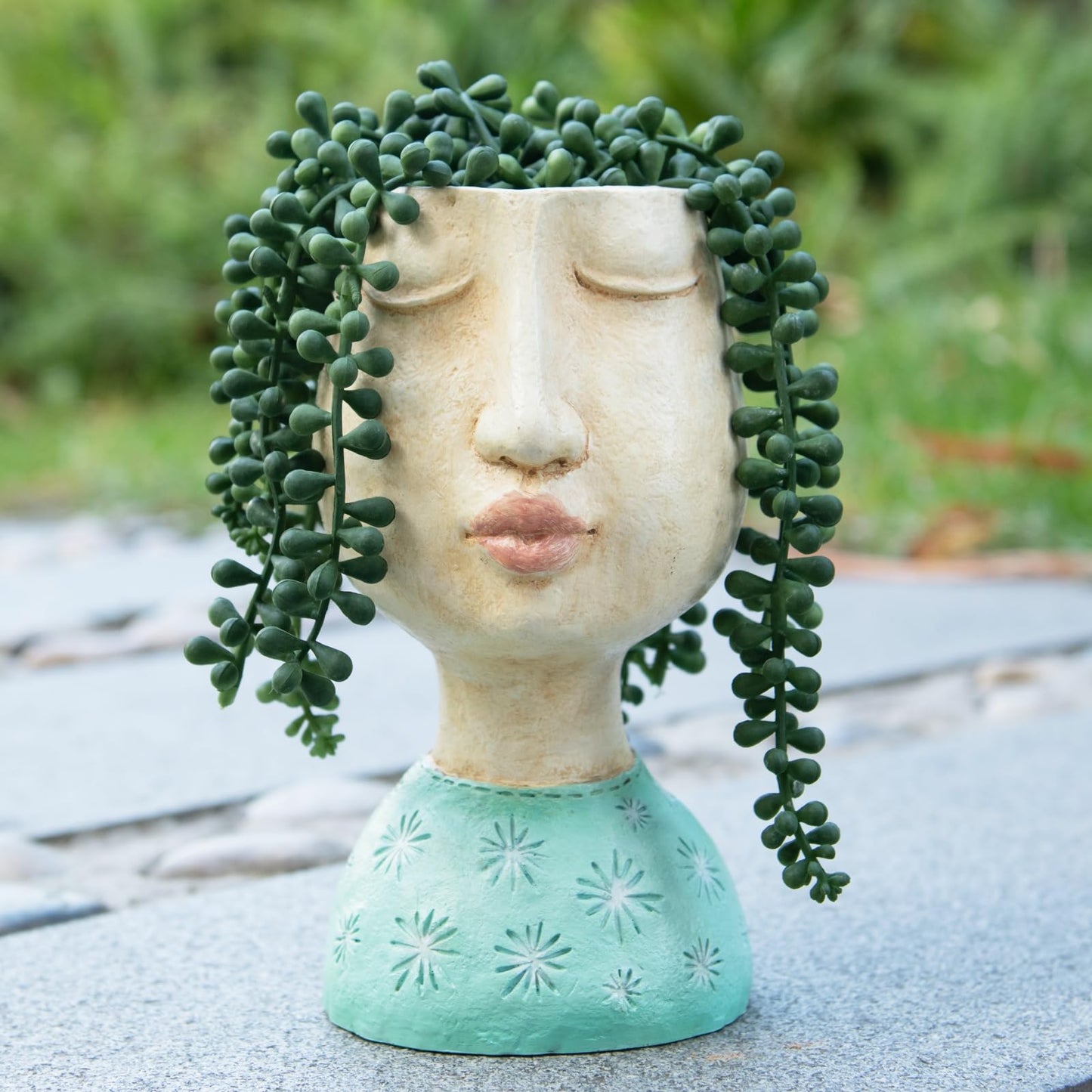 DiliComing Resin Face Planters Pots Head - 8 Inch Indoor and Outdoor Pot with Drainage Hole for Succulents Plants Home Garden Decor Unique Girl Sculpture Plant Pot