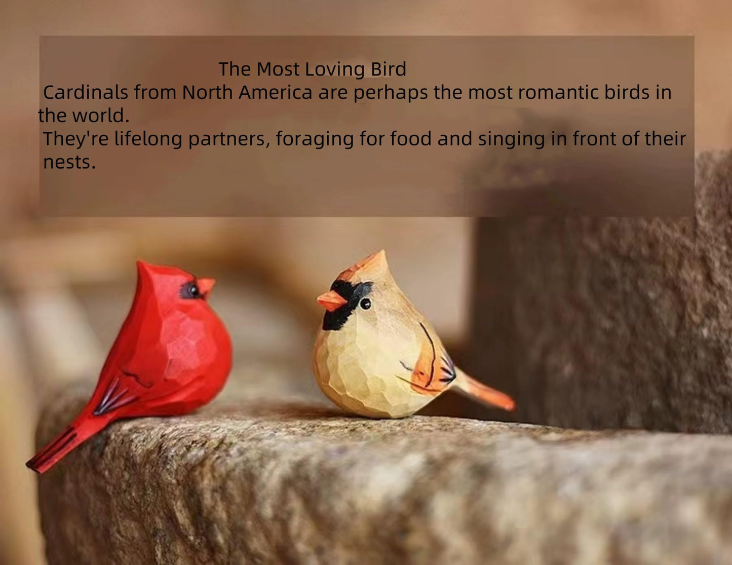 ShaoAngDuoMi Hand-Carved Wooden Northern Cardinal Figurines, 3.7" Cardinal Bird Pair (Red & Brown), Romantic Bird Decor for Home, Meaningful Gift for Bird Lovers
