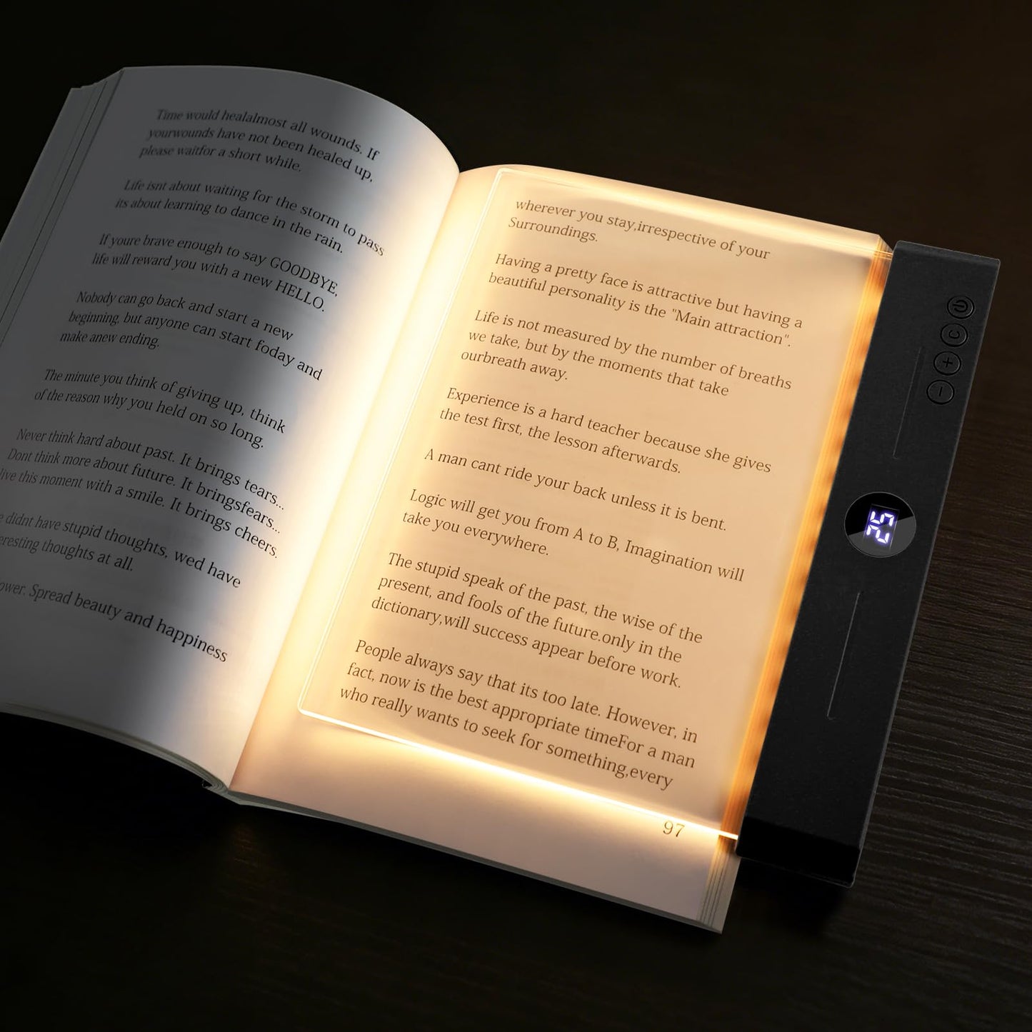 Suteng Book Light, Rechargeable Clear LED Flat Reading Light for Reading in Bed at Night with 3 Colors & Timer, Dimmable Full Page Panel Plate Lamp, Bookish Gifts for Readers Kids Women Men (Black)