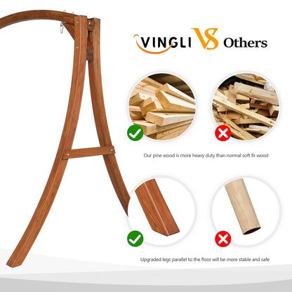 VINGLI 6.7FT Porch Swing Frame, 1000LBS Heavy Duty A-Frame Wooden Porch Swing Stand with Curved Arc Top for 5FT Porch Swing, Large Swing Hanger for Garden, Patio, Backyard & Indoor, Brown