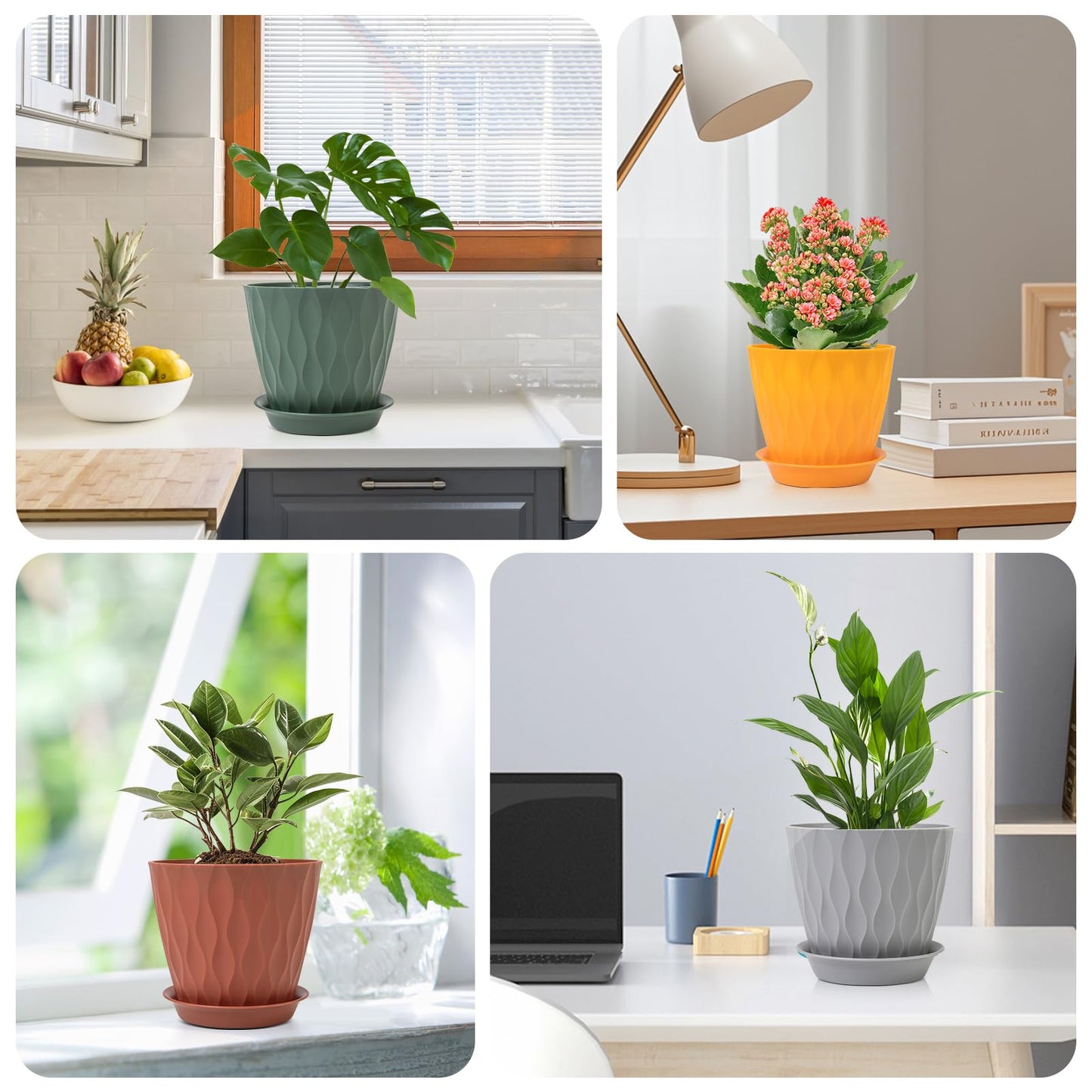 GARDIFE 7/6.5/6/5.5/5/4.5/4 inch Plant Pots, 7 Pack Flower Pots Indoor Outdoor, Planters with Drainage Holes and Tray Saucers (Color-Green)