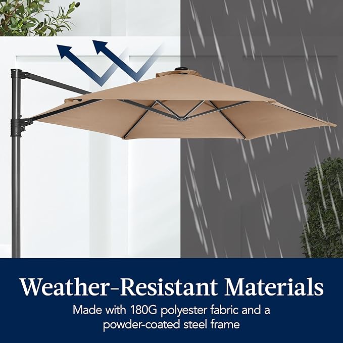 Best Choice Products 10ft Offset Cantilever Hanging Market Patio Umbrella, Smooth 360° Rotation, 8 Sturdy Ribs, Easy Adjustment - Tan