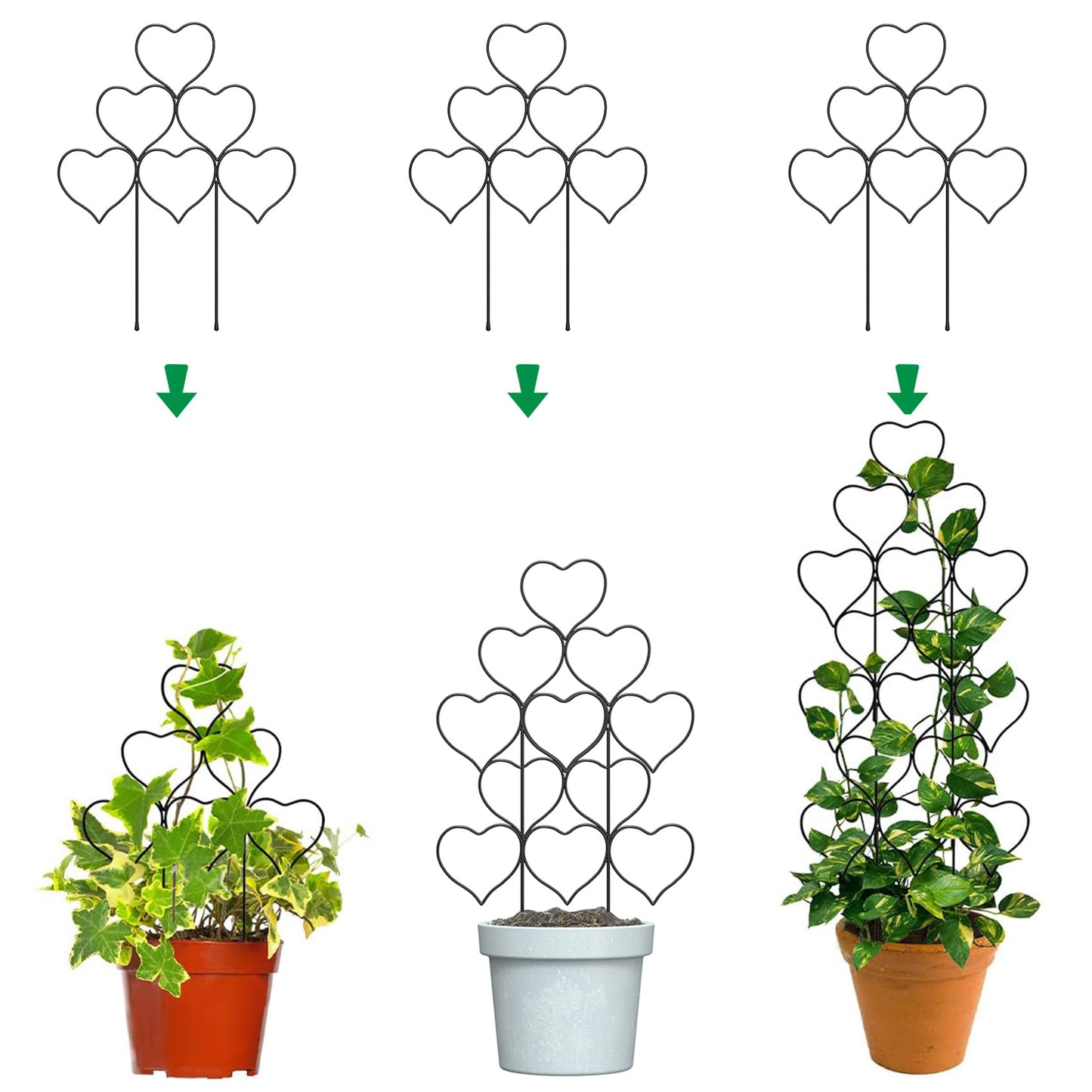 Plant Trellis for Climbing Plants Indoor Outdoor, Trlzey 3 Pack Stackable Metal Trellis - Small Garden Trellis for Potted Plants, Vine Support for Ivy, Flowers, DIY Home Deco