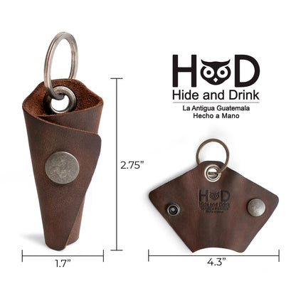 Hide & Drink Full Grain Leather Wrap Keychain, Organizer Snap Closure, Key Ring Cover, Silencer Sleeve Key Holder for Men