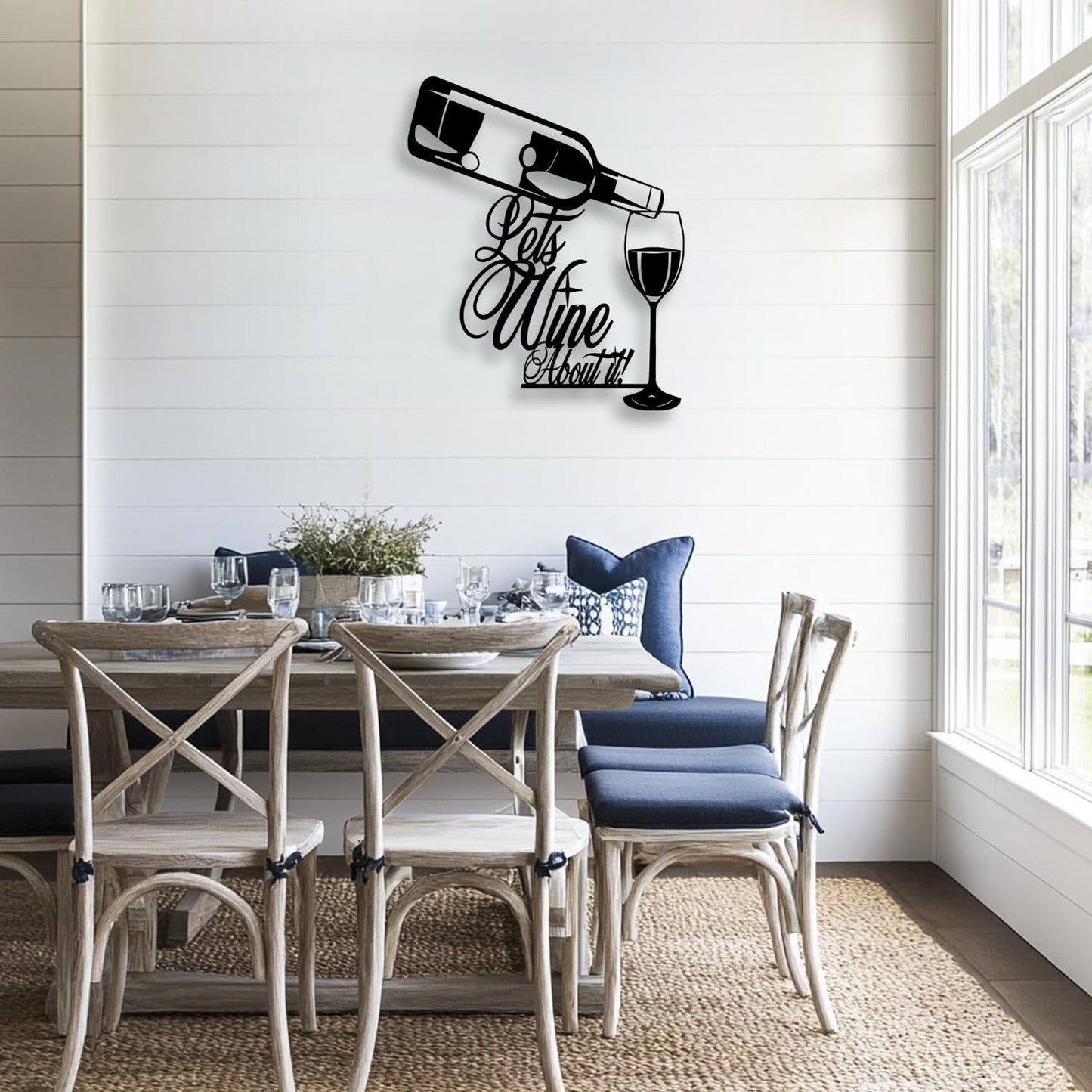 LIYOUYA Wine Bottle Glass Metal Wall Decor - Wine Logo Decor Black Wall Art Home Decor for Living Room, Dining Room, Bar (Black)