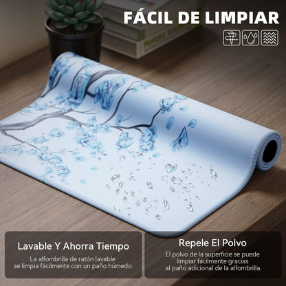 EFISH Japanese Plum Blossoms Mouse Pad (31.5 × 11.8 × 0.12 inch) Extended Large Mouse Mat Desk Pad, Stitched Edges Mousepad,Non-Slip Rubber Base,Gaming Mouse Pad XL