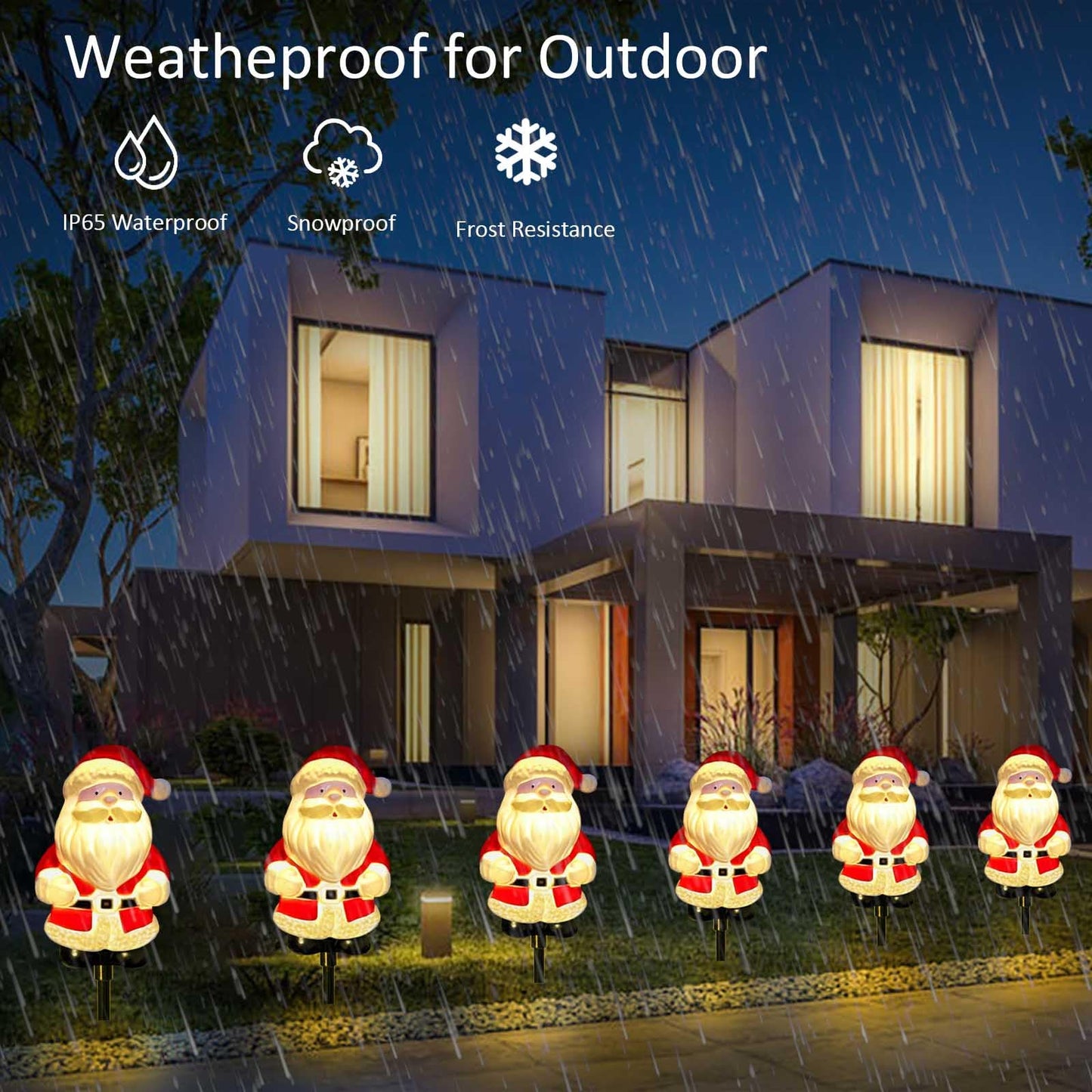 Windpnn Upgraded 6-Pack Solar Christmas Garden Stake Lights, Outdoor Waterproof Solar Santa Claus Stake Christmas Pathway Lights for Garden Decorations Lawn Pathway Patio (8 Modes)