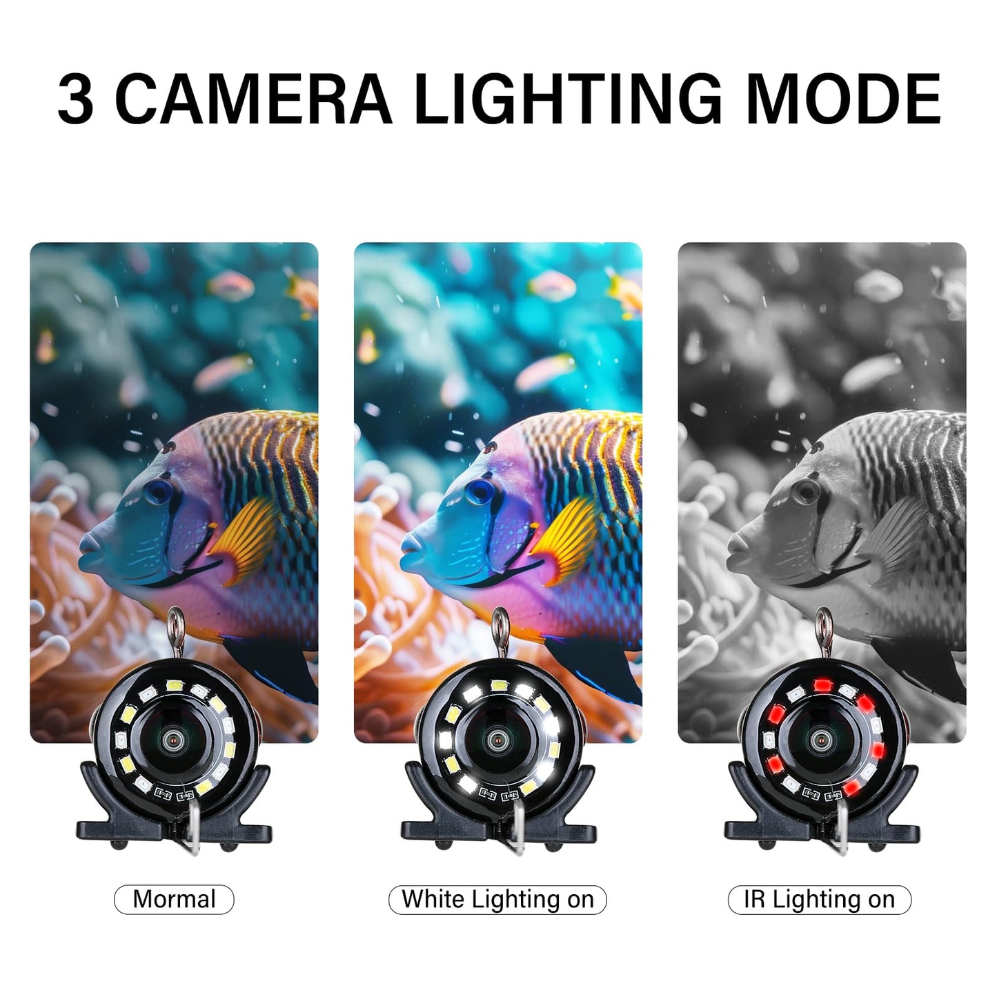 ESANHAO Underwater Fishing Camera 5" LCD Monitor Portable Fish Camera with Light 12pcs & 49ft/15m Cable Waterproof IP68 for Ice Fishing, Lake Sea Boat Kayak Fishing