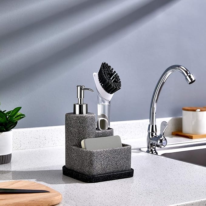 ZCCZ Black Soap Dispenser with Sponge Holder, Kitchen Soap Dispenser Pump
