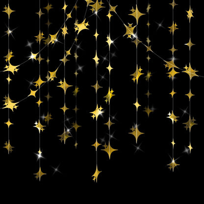 jijAcraft Glitter Gold Four-Angle Star Garland Decorations Hanging Garands Banner Backdrop, Star Party Decoration for Birthday Baby Shower Wedding Kids Room Ramadan EID Graduation Decor (39 Feet)