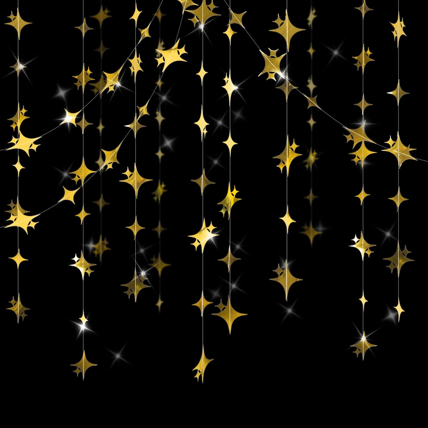 jijAcraft Glitter Gold Four-Angle Star Garland Decorations Hanging Garands Banner Backdrop, Star Party Decoration for Birthday Baby Shower Wedding Kids Room Ramadan EID Graduation Decor (39 Feet)