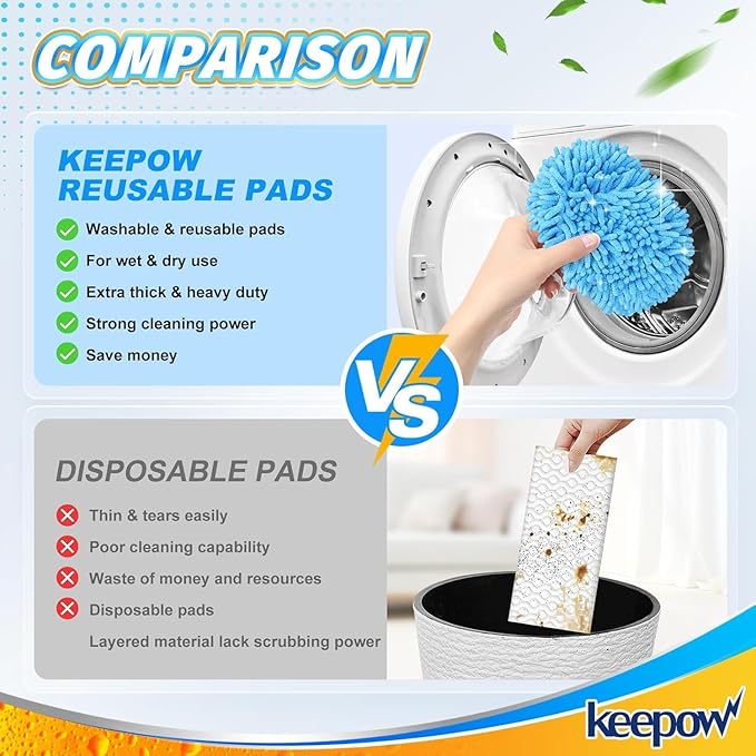 KEEPOW Reusable Microfiber Mop Pads Compatible