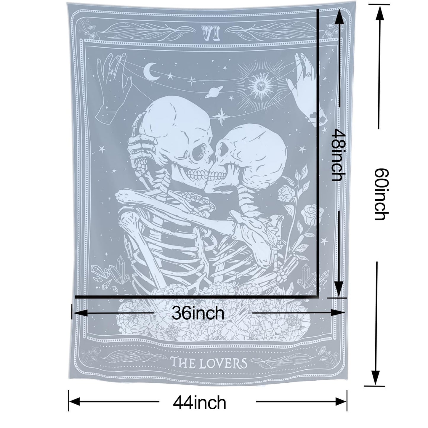 KJHL The Lovers Skull Wall Tapestry Black and White Skeleton Tapestry Gothic Room Decor Witchy Tapestries Aesthetic Wall Hanging for Bedroom Living Room 60" x 44"